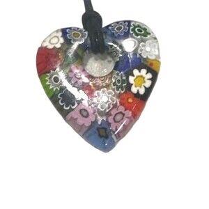 Authentic Murano Glass Pendant Necklace Heart Shaped Glass Flower handmade